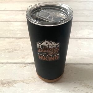 Insulated Coffee Tumbler Black Brown & Lid Hiking Text 16oz Cup Like NEW